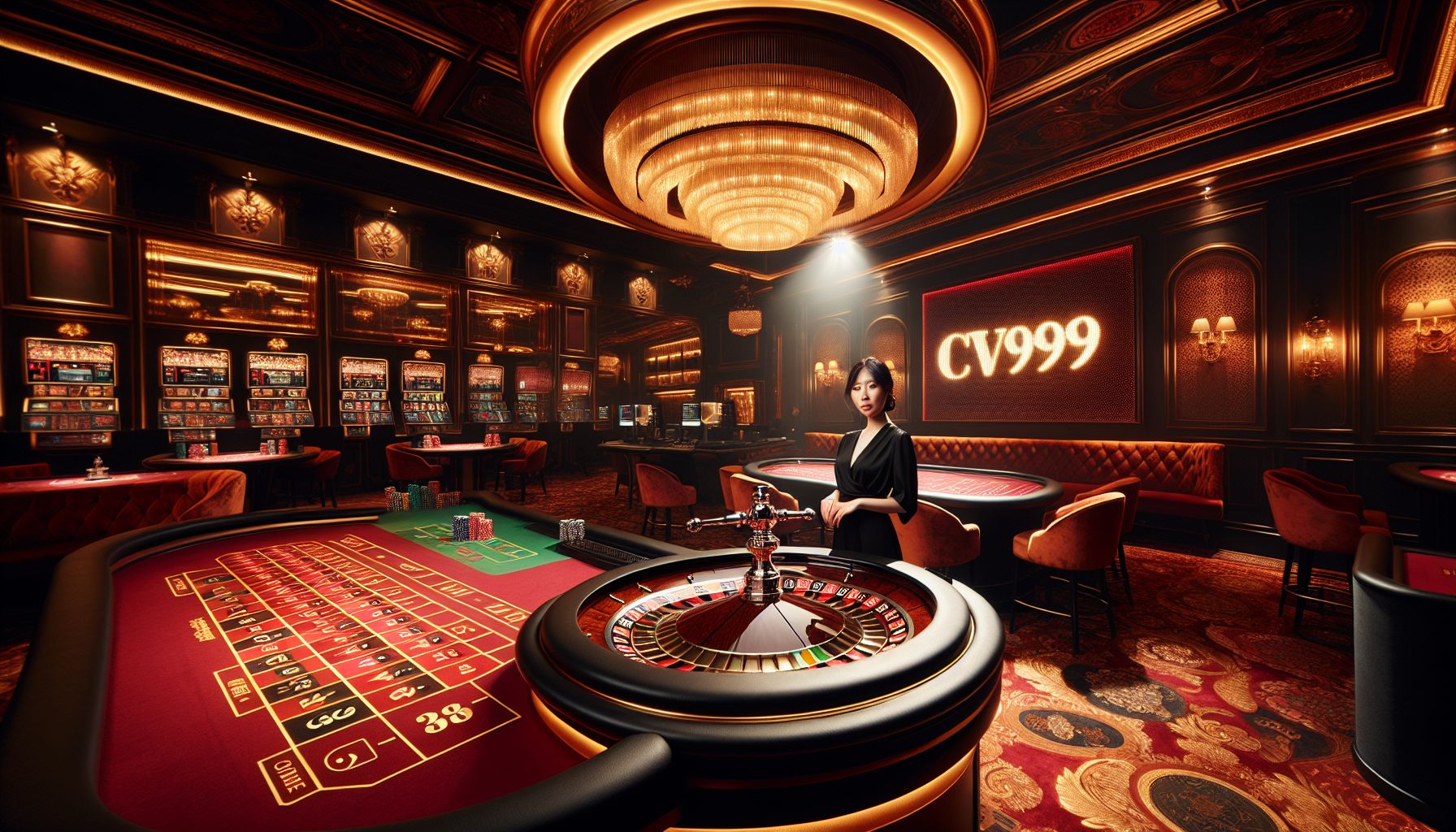 Modern live casino room with professional dealer and premium gaming setup