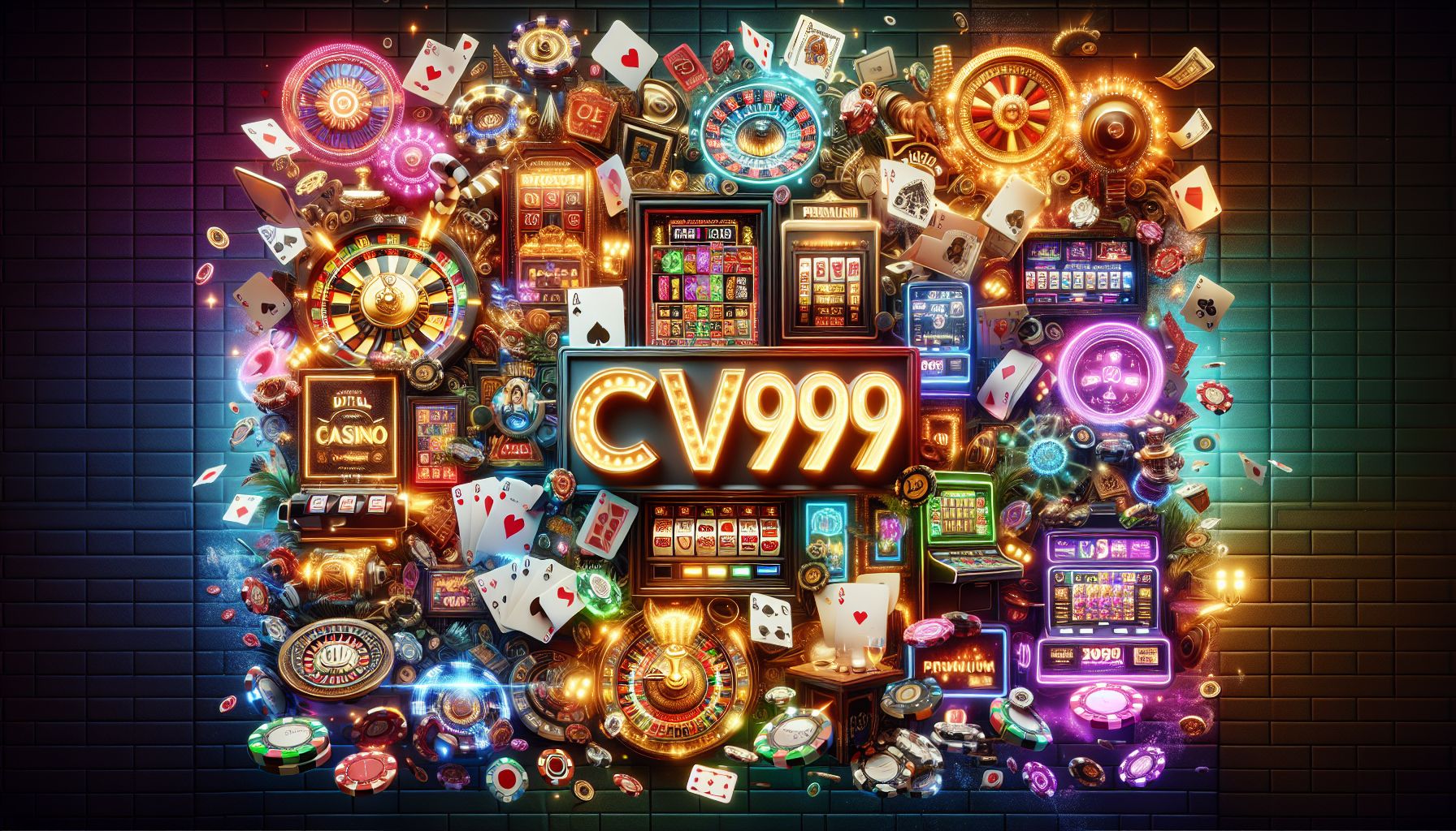 Premium CV999 casino interface showing colorful game variety and live tables